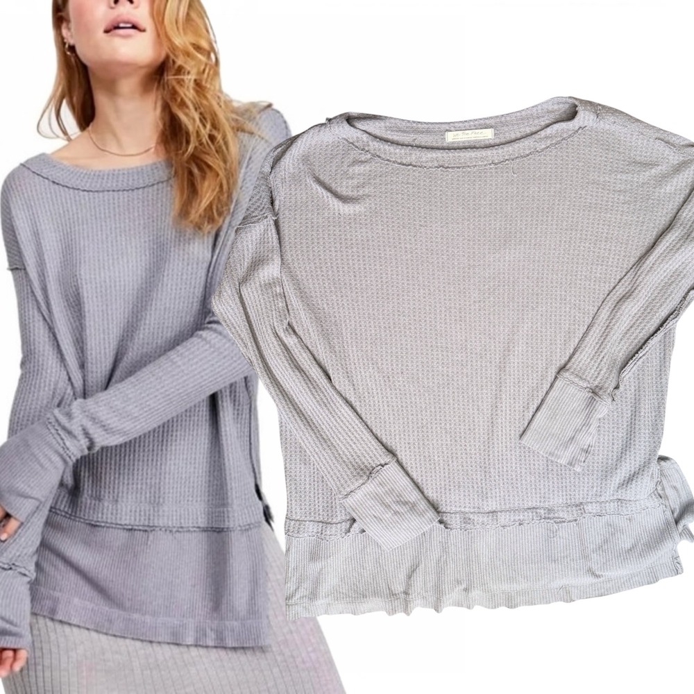 We The Free South Side Thermal Top Waffle Knit Grey Small